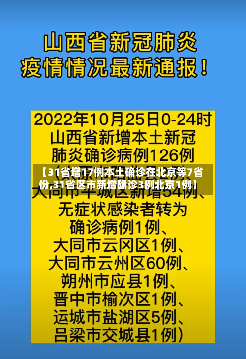 【31省增17例本土确诊在北京等7省份,31省区市新增确诊3例北京1例】